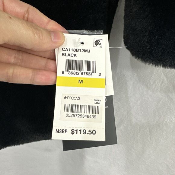 Coffee Shop Black Faux Fur Coat Womens Size M Cozy Pockets Classic Fancy - Picture 12 of 14